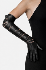 Long leather gloves with slashes