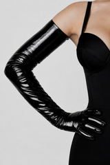 Extra long patent leather gloves
