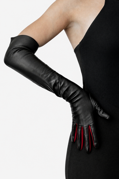 Long leather gloves black with red details